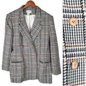 Vintage Norton McNaughton 14 Wool Houndstooth Jacket Ivory Olive Green